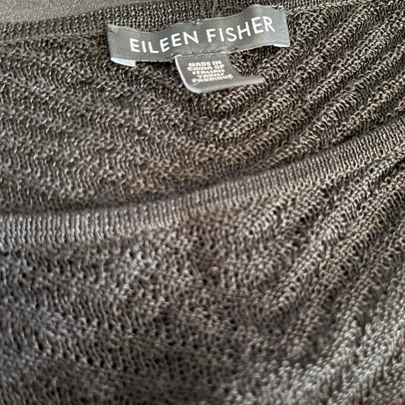 Eileen Fisher Black Hemp Sheer Knit High Low Pullover Sweater Top Size M - Picture 4 of 10